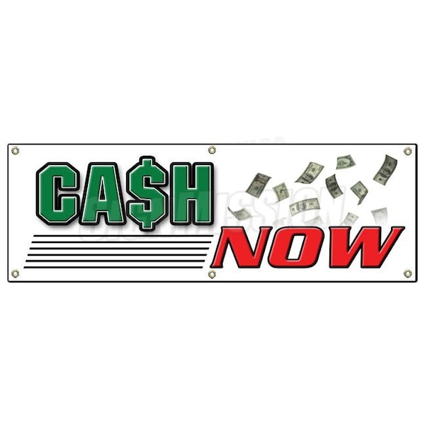CASH NOW BANNER SIGN payday advance quick title pawn shop for gold